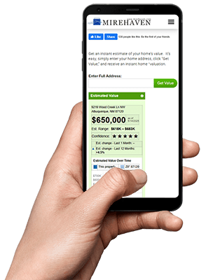 Hand holding phone with estimated value